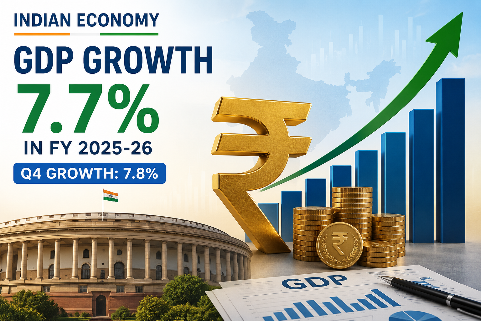 భారత ఆర్థిక వ్యవస్థ 7.7% వృద్ధి: FY 2025–26లో బలమైన GDP Growth