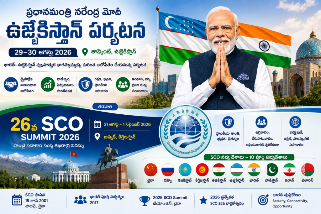 మోదీ – ఉజ్బెకిస్తాన్ పర్యటన & 26వ SCO శిఖరాగ్ర సదస్సు 2026